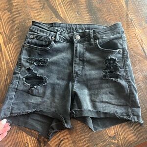 Distressed Black Denim Shorts